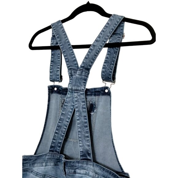 Dollhouse Junior Size 9 Denim Shortalls Overalls Adjustable Straps Zipper Pocket - Picture 6 of 9